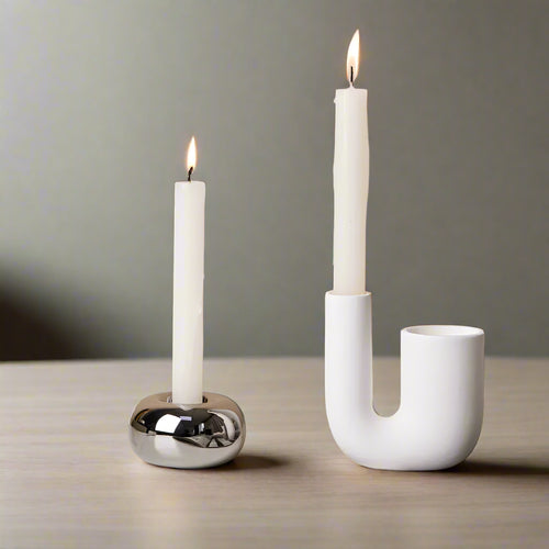 Minimalist Electroplated Silver Candlestick Holders - The Finishing Touch Decor