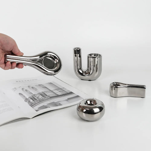 Minimalist Electroplated Silver Candlestick Holders - The Finishing Touch Decor