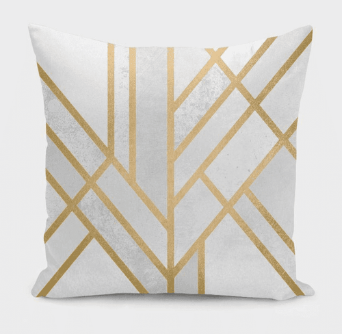 Art Deco Geometry White & Gold Throw Pillow Cover - The Finishing Touch Decor