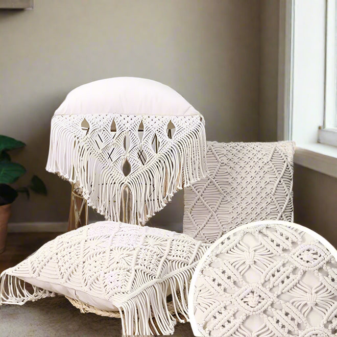 Cotton Linen Macrame Boho Throw Pillow Covers - The Finishing Touch Decor