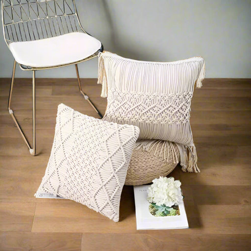 Cotton Linen Macrame Boho Throw Pillow Covers - The Finishing Touch Decor