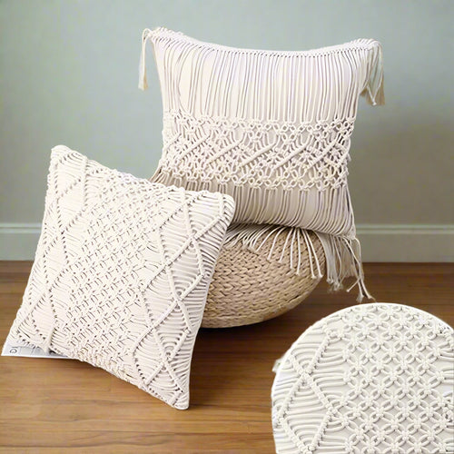 Cotton Linen Macrame Boho Throw Pillow Covers - The Finishing Touch Decor