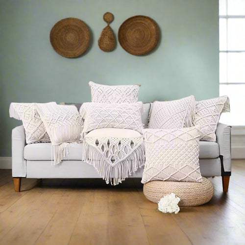 Cotton Linen Macrame Boho Throw Pillow Covers - The Finishing Touch Decor