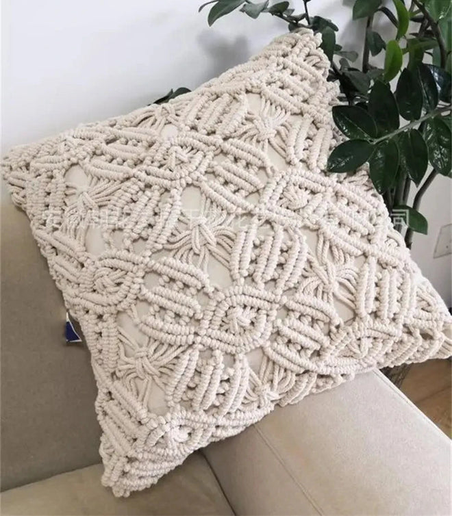 Cotton Linen Macrame Boho Throw Pillow Covers - The Finishing Touch Decor