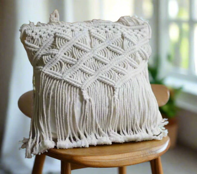 Cotton Linen Macrame Boho Throw Pillow Covers - The Finishing Touch Decor
