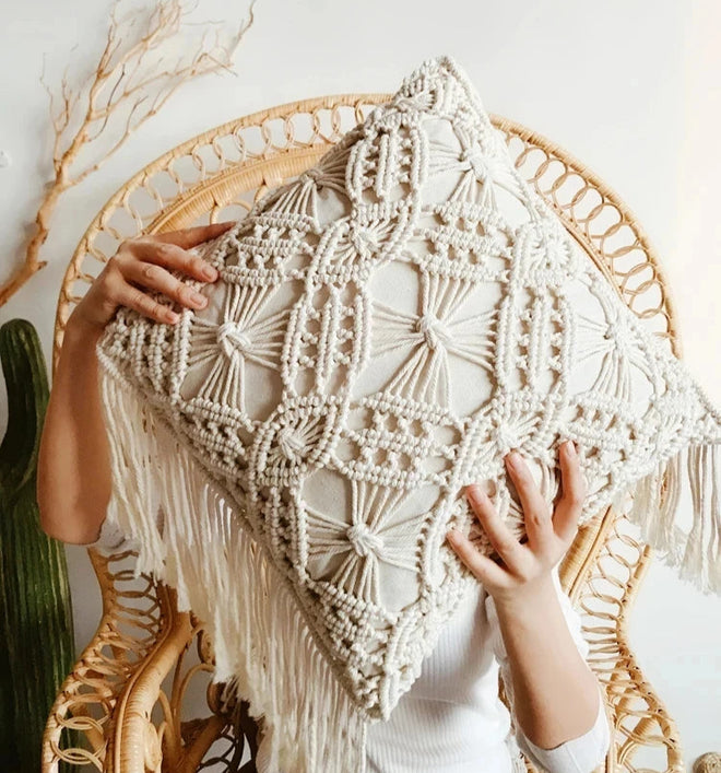 Cotton Linen Macrame Boho Throw Pillow Covers - The Finishing Touch Decor