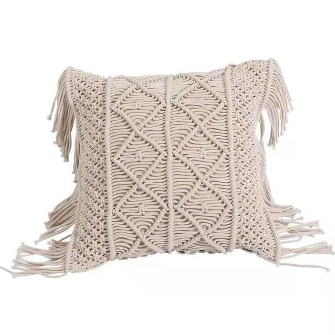 Cotton Linen Macrame Boho Throw Pillow Covers - The Finishing Touch Decor
