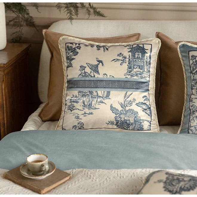 Luxurious Toile de Jouy Print Velvet Throw Pillow Covers - The Finishing Touch Decor