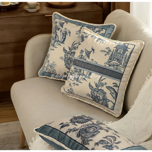Luxurious Toile de Jouy Print Velvet Throw Pillow Covers - The Finishing Touch Decor
