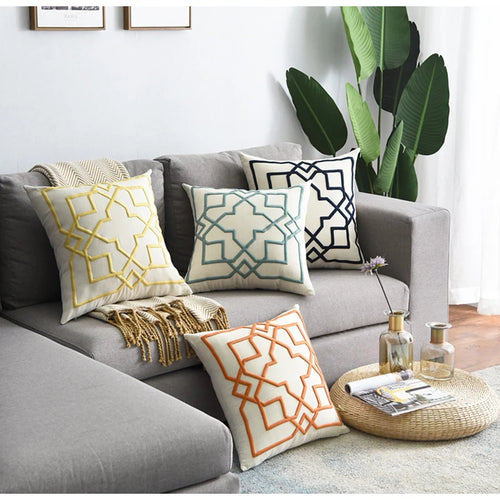 Modern Geometric Embroidery Cotton Throw Pillow Covers - The Finishing Touch Decor