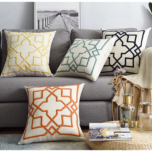 Modern Geometric Embroidery Cotton Throw Pillow Covers - The Finishing Touch Decor