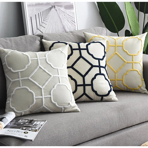 Modern Geometric Embroidery Cotton Throw Pillow Covers - The Finishing Touch Decor