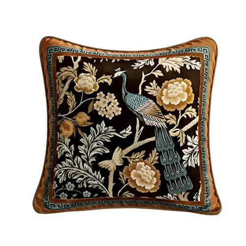 Peacock Floral Velvet Throw Pillow Cover, Chair Cushion - The Finishing Touch Decor