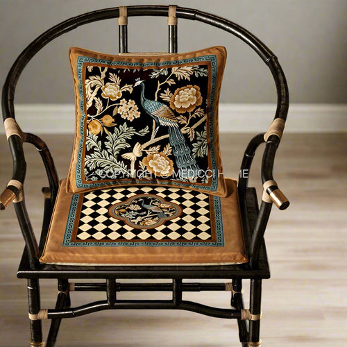 Peacock Floral Velvet Throw Pillow Cover, Chair Cushion - The Finishing Touch Decor