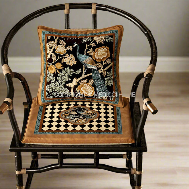 Peacock Floral Velvet Throw Pillow Cover, Chair Cushion - The Finishing Touch Decor