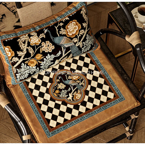 Peacock Floral Velvet Throw Pillow Cover, Chair Cushion - The Finishing Touch Decor