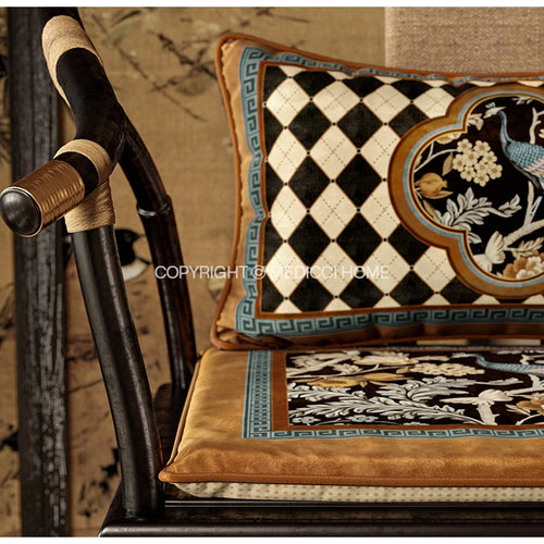 Peacock Floral Velvet Throw Pillow Cover, Chair Cushion - The Finishing Touch Decor