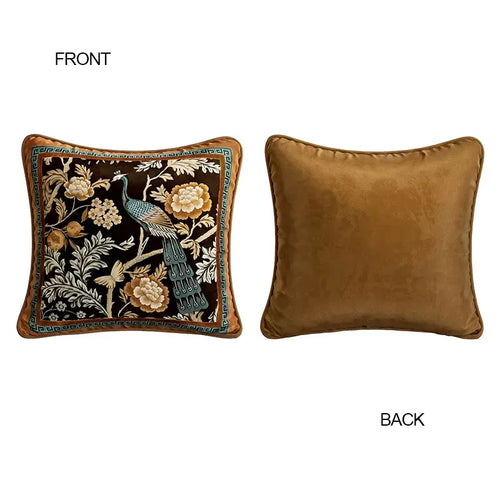 Peacock Floral Velvet Throw Pillow Cover, Chair Cushion - The Finishing Touch Decor