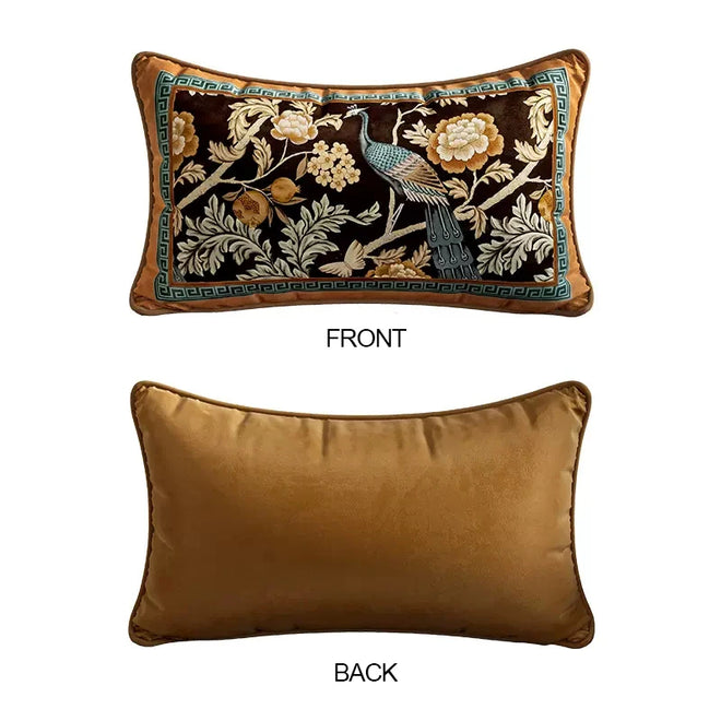 Peacock Floral Velvet Throw Pillow Cover, Chair Cushion - The Finishing Touch Decor