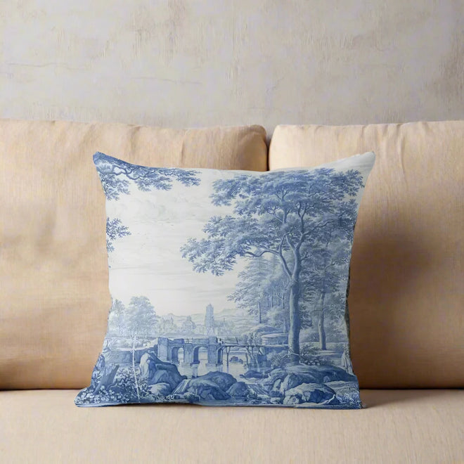 French Toile de Jouy Blue & White Pattern Throw Pillow Cover - The Finishing Touch Decor