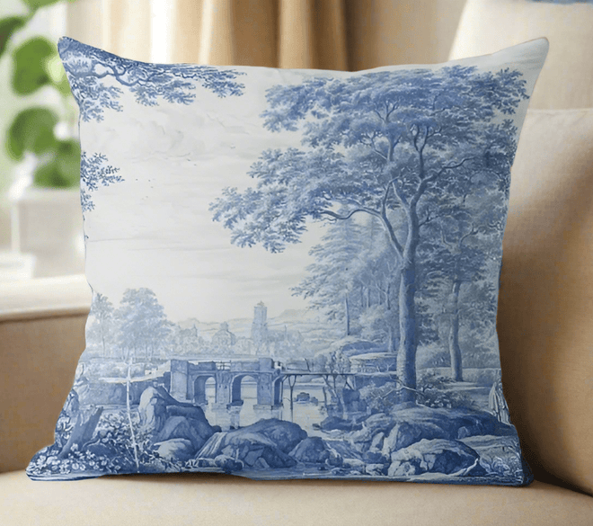 French Toile de Jouy Blue & White Pattern Throw Pillow Cover - The Finishing Touch Decor