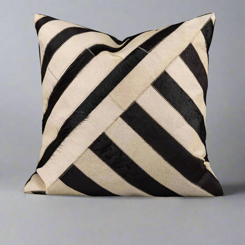 Patchwork Cowhide Leather Striped Throw Pillow Covers - The Finishing Touch Decor