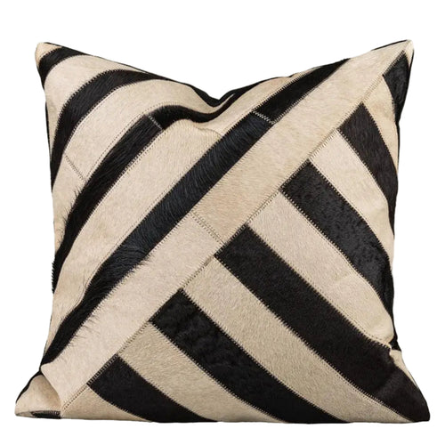 Patchwork Cowhide Leather Striped Throw Pillow Covers - The Finishing Touch Decor