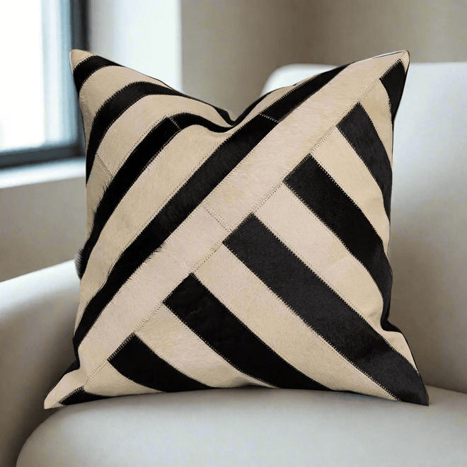 Patchwork Cowhide Leather Striped Throw Pillow Covers - The Finishing Touch Decor