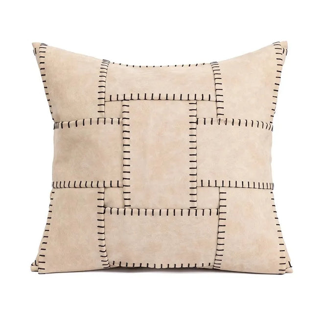 Whipstitch Patchwork Cream Suede Throw Pillow Cover - The Finishing Touch Decor