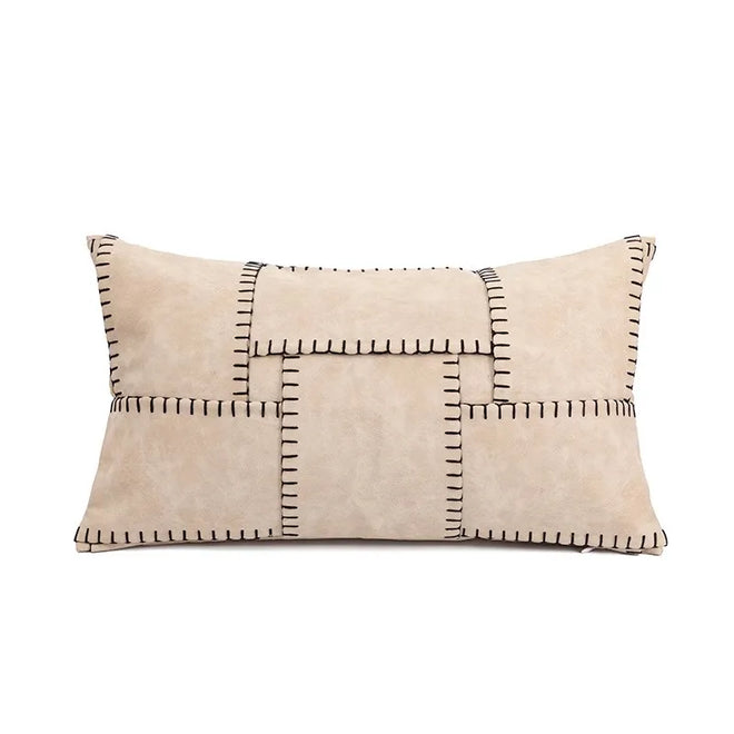 Whipstitch Patchwork Cream Suede Throw Pillow Cover - The Finishing Touch Decor