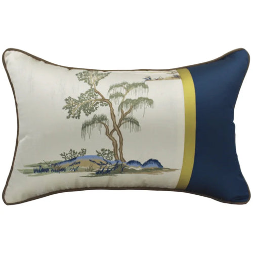 Embroidered Chinese Mountain Throw Pillow Cover by The Finishing Touch Decor, 45x45cm, featuring a traditional chinoiserie scene.