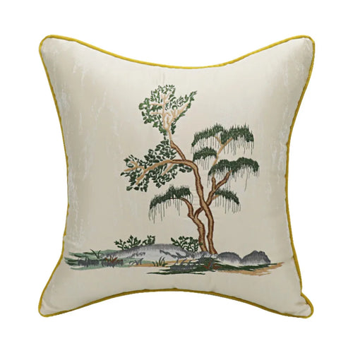 Chinese Mountain embroidered throw pillow cover from The Finishing Touch Decor, 45x45cm with chinoiserie Chinese scene design