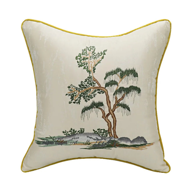 Chinese Mountain embroidered throw pillow cover from The Finishing Touch Decor, 45x45cm with chinoiserie Chinese scene design
