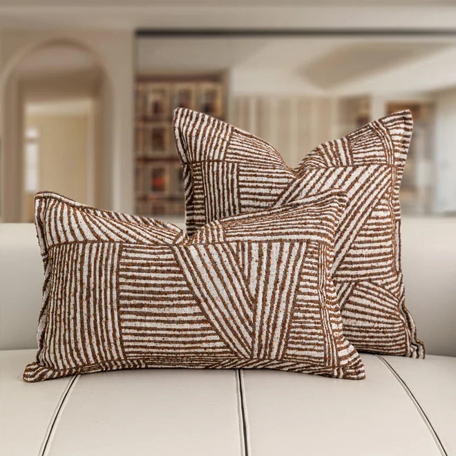 Relaxed Brown Striped Pattern Throw Pillow Covers - The Finishing Touch Decor