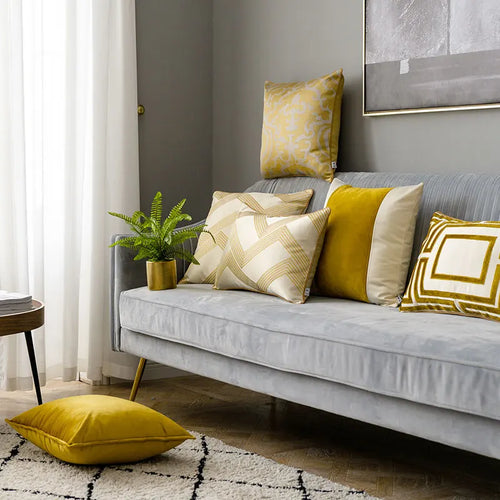 Modern Gold Geometric Velvet & Satin Throw Pillow Cover - The Finishing Touch Decor