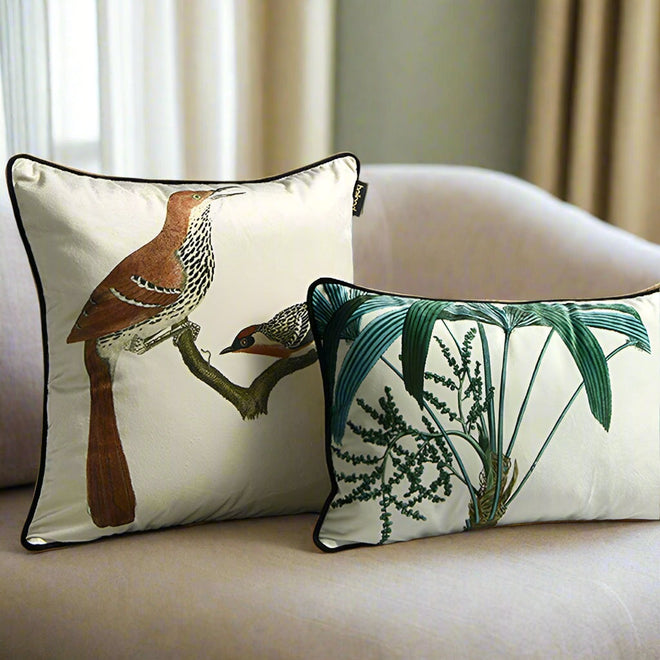Magpie Bird & Branch Print Velvet Throw Pillow Covers - The Finishing Touch Decor