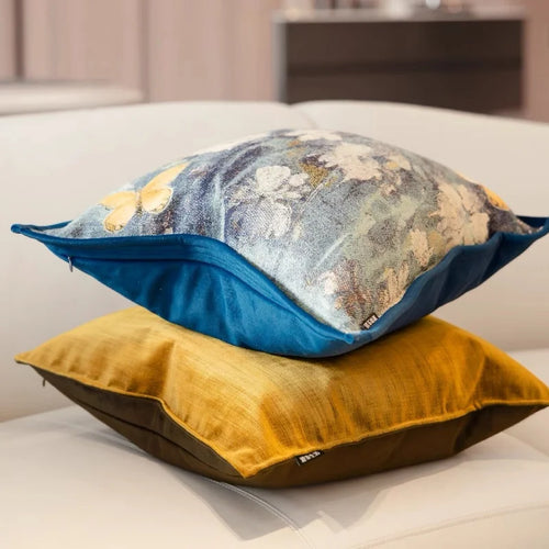 Goldenrod Yellow & Blue Flora Throw Pillow Covers - The Finishing Touch Decor