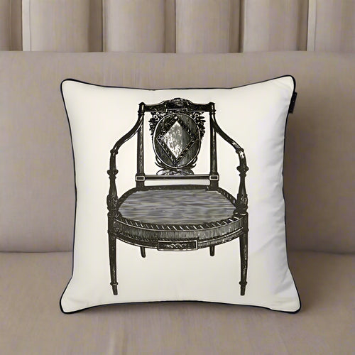 White Victorian Chaise Print Velvet Throw Pillow Cover - The Finishing Touch Decor