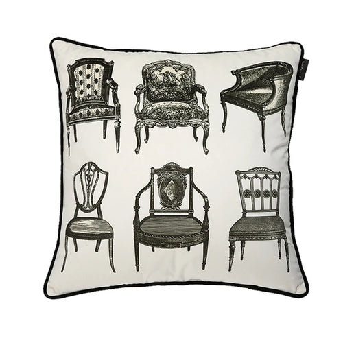 White Victorian Chaise Print Velvet Throw Pillow Cover - The Finishing Touch Decor