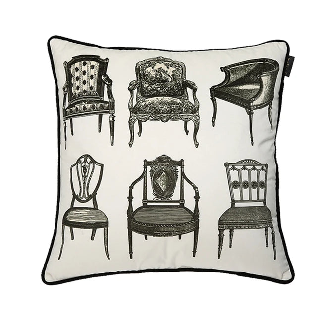 White Victorian Chaise Print Velvet Throw Pillow Cover - The Finishing Touch Decor