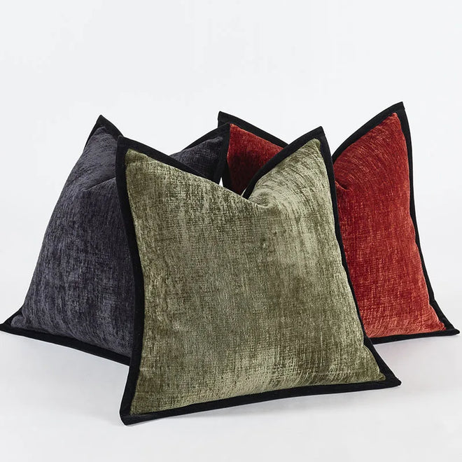 Classic Black Border Thick Chenille Throw Pillows - The Finishing Touch Decor