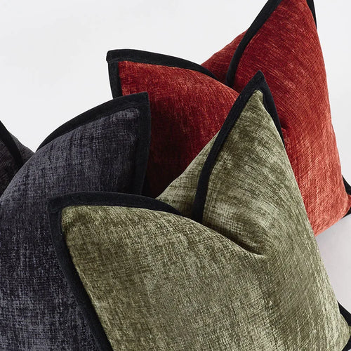 Classic Black Border Thick Chenille Throw Pillows - The Finishing Touch Decor