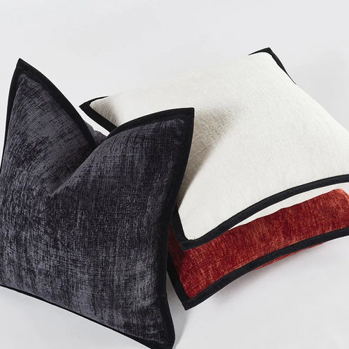 Classic Black Border Thick Chenille Throw Pillows - The Finishing Touch Decor