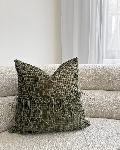 Suede Netting Fringed Throw Pillow Cover - The Finishing Touch Decor