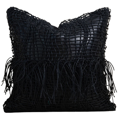 Suede Netting Fringed Throw Pillow Cover - The Finishing Touch Decor