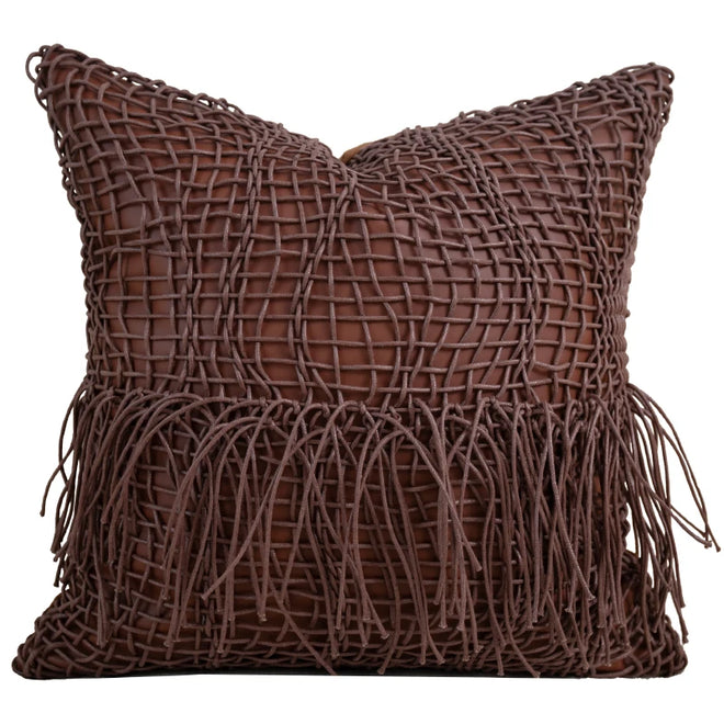 Suede Netting Fringed Throw Pillow Cover - The Finishing Touch Decor