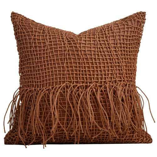 Suede Netting Fringed Throw Pillow Cover - The Finishing Touch Decor