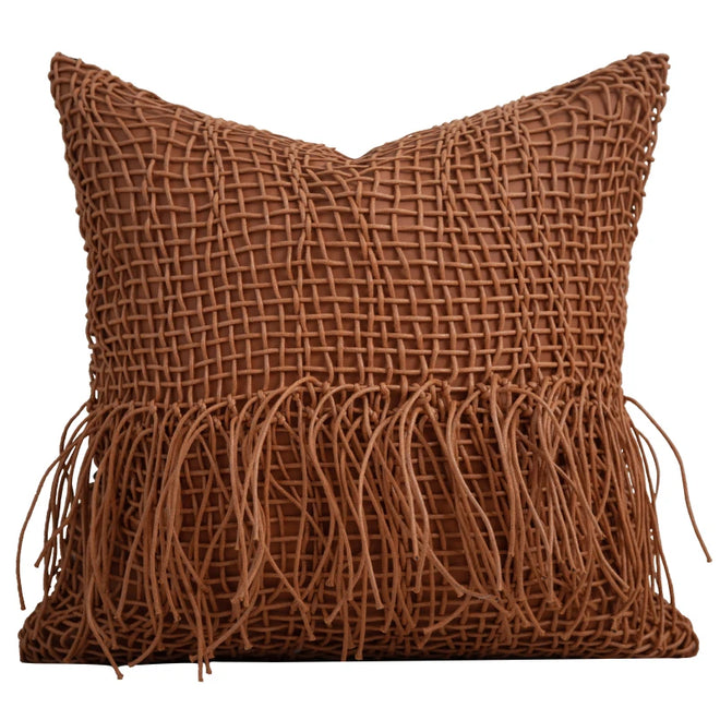 Suede Netting Fringed Throw Pillow Cover - The Finishing Touch Decor