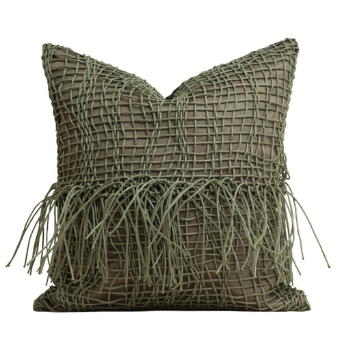 Suede Netting Fringed Throw Pillow Cover - The Finishing Touch Decor