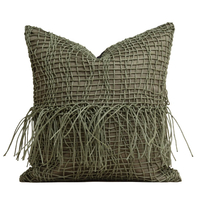 Suede Netting Fringed Throw Pillow Cover - The Finishing Touch Decor